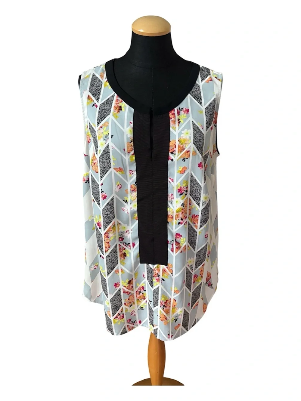 Cabi Grosgrain Blouse 249 Sleeveless Geometric Floral Print Tank Top Medium M